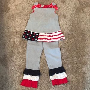 Red, White and Blue ruffle pants set size 5